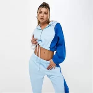 Missguided Colourblock Curved Seam Cropped Hoodie - Blue