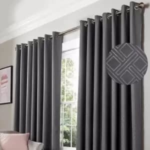 Alan Symonds Blackout Curtains Eyelet Ring Top Diamond, Polyester, Charcoal, 66 x 72 - Charcoal