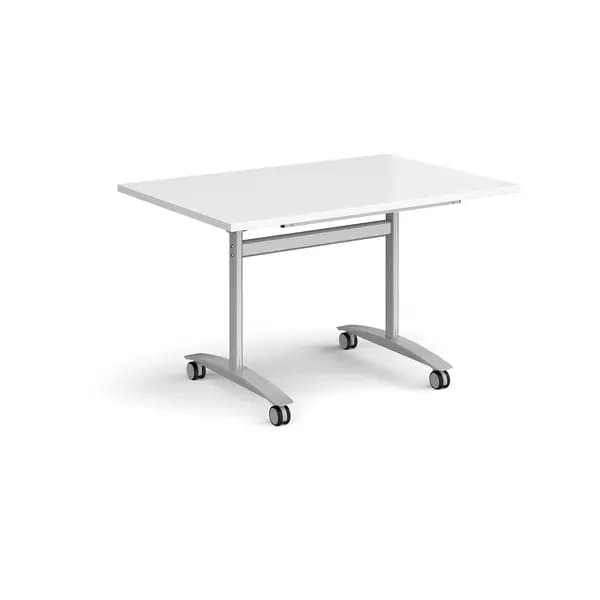 Rectangular Deluxe Fliptop Meeting Table with Silver Frame 1200mm x 800mm - White