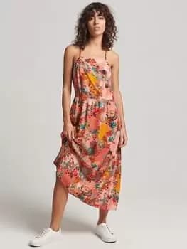 Superdry Vintage Cami Maxi Dress - Coral, Multi, Size 12, Women