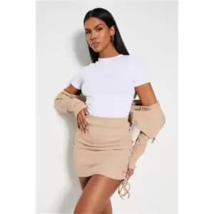 I Saw It First Taupe Recycled Rib Ruched Side Mini Skirt - Brown