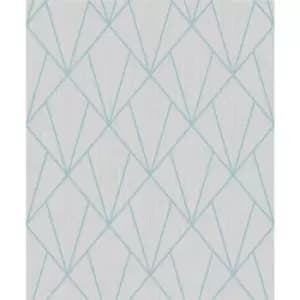 Indra - Grey & Turquoise Diamond Geometric Glitter Wallpaper Living Room Bedroom Wall Paper Rolls - Grey & Turquoise