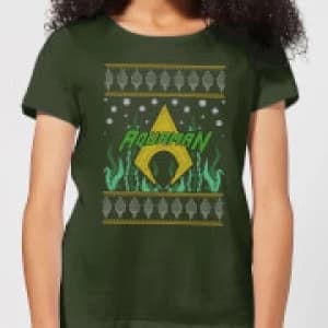DC Aquaman Knit Womens Christmas T-Shirt - Forest Green - L
