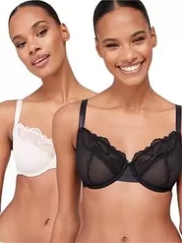 DORINA Aliza Recycled Lace Non Padded Wired Bra (2 Pack) - Black/Pink, Size 32Dd, Women