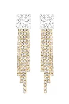 Gold Plated Cubic Zirconia Square Crystal Drop Earrings