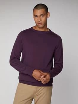 Ben Sherman Cotton Crew-AUBERGINE, Maroon Size M Men