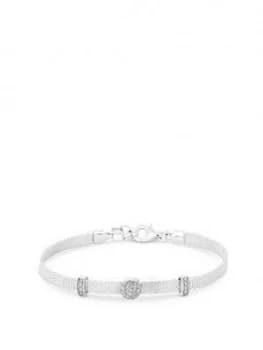 Simply Silver Sterling Silver Cubic Zirconia Round Station Mesh Bracelet