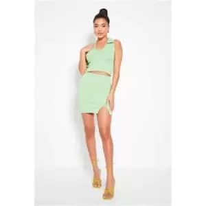 I Saw It First Green Button Side Split Knitted Mini Skirt Co-Ord - Green