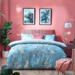 Furn. Colony Palm King Duvet Cover Set Cotton Pool Blue