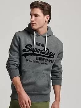 Superdry Tonal Vintage Logo Hoodie - Grey Size M Men