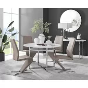 Furniturebox Adley White High Gloss 120cm Storage Dining Table & 4 Cappuccino Willow Silver Feet Faux Leather Chairs