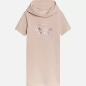 Calvin Klein Girls Metallic Logo Hoodie Dress - Pale Rose - 12 Years