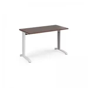 TR10 straight desk 1200mm x 600mm - white frame and walnut top