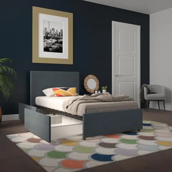 Novogratz Kelly Linen 2 Drawer Bed Navy