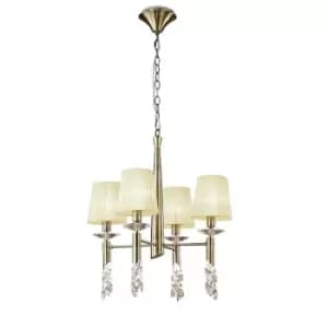 Tiffany Pendant 4+4 Light E14+G9, Antique Brass With Cream Shades & Clear Crystal