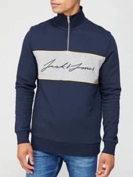 Jack & Jones Jack & Jones Colour Block Half Zip Sweat, Navy Blazer, Size S, Men