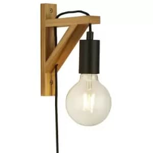 Netlighting Woody 1 Light Wall Light, Black and Ash Wood