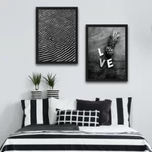 Love Black White Set Multicolor Decorative Framed Painting (2 Pieces)
