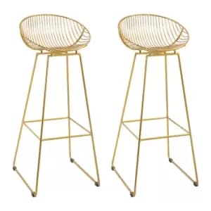 Homcom Set Of 2 Modern Bar Stools With Backrest Footrest Gold