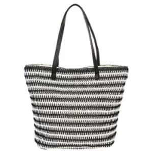 Straw Weave Striped Tote Black