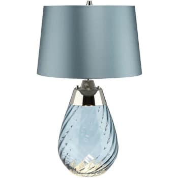 Lena 2 Light Small Blue Table Lamp, Blue-tinted Glass , Duck Egg Blue Shade, E27 - Elstead