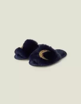 Accessorize Womens Moon Faux Fur Mule Slippers Blue, Size: M