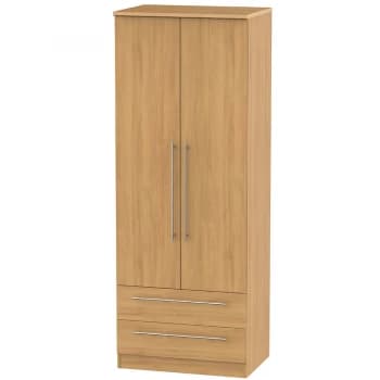 Robert Dyas Edina Ready Assembled Tall 2-Door Wardrobe with Drawers - Modern Oak