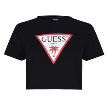 Guess Logo Crop T Shirt - Black