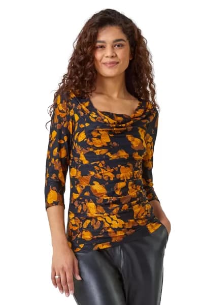 Floral Print Cowl Neck Top