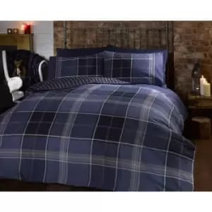 Blue Argyle Tartan Checked Duvet Cover Quilt Bedding Set - Single Size
