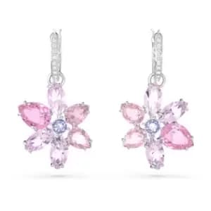 Gema Rhodium Plated Pink Flower Hoop Earrings 5658397