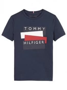 Tommy Hilfiger Boys Short Sleeve Sticker Logo T-Shirt - Navy