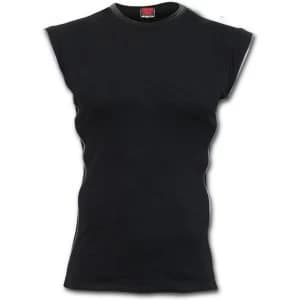Gothic Rock Zip Side Ribbed Gothic SleevelesSleeveles Mens Large T-Shirt - Black