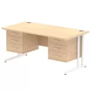 Impulse 1600 Rectangle White Cant Leg Desk MAPLE 2 x 3 Drawer Fixed