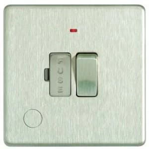 Wickes 13A Switched Fused Socket + LED Screwless Flat Plate Brushed Steel