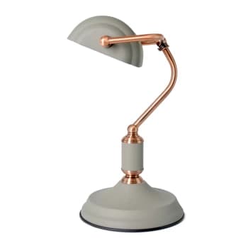35w 'Emperor' Bankers Lamp - Sand Grey / Copper