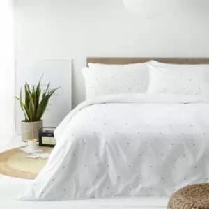 The Linen Yard Strand Embroidered Stitch 100% Cotton Duvet Cover Set, White/Grey, King