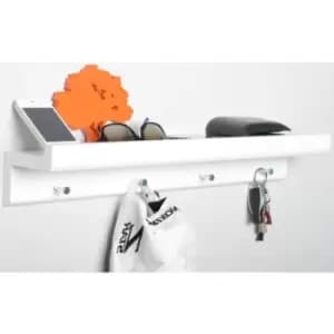 Watsons - oakley - Wall Mounted 2ft / 60cm Organiser Floating Shelf with 4 Key / Coat Hooks - White - White