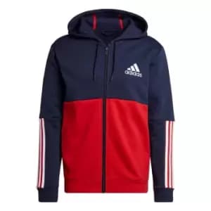 adidas Essentials Colorblock Fleece Full-Zip Hoodie Mens - Legend Ink / Scarlet