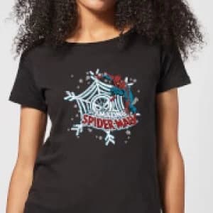 Marvel The Amazing Spider-Man Snowflake Web Womens Christmas T-Shirt - Black