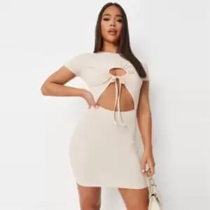 Missguided Ribbed Keyhole Mini Dress - Cream