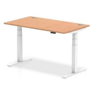 Trexus Sit Stand Desk With Cable Ports White Legs 1400x800mm Oak Ref