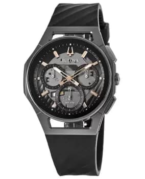 Bulova Curv Chronograph Dark Grey Dial Black Rubber Strap Mens Watch 98A162 98A162