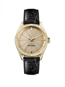 Vivienne Westwood Vivienne Westwood Conduit Gold Dial Black Leather Strap Watch