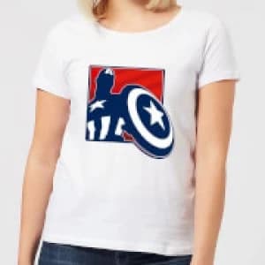 Avengers Assemble Captain America Outline Badge Womens T-Shirt - White
