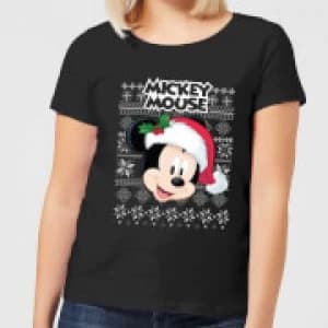 Disney Classic Mickey Mouse Womens Christmas T-Shirt - Black - 3XL