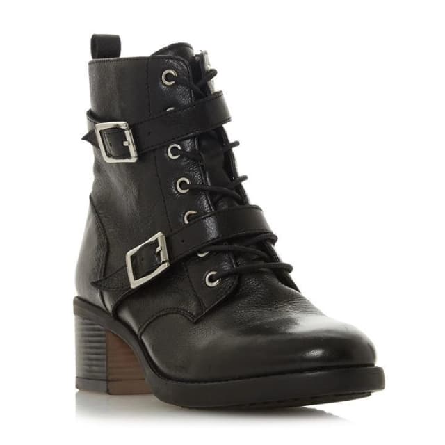Dune Black Leather 'Paxtone' Mid Block Heel Ankle Boots - 3