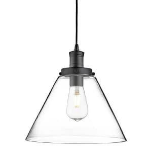 1 Light Dome Ceiling Pendant Matt Black with Clear Glass Shade, E27