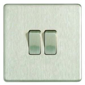 Wickes 10A Light Switch 2 Gang 2 Way Brushed Steel Screwless Flat Plate
