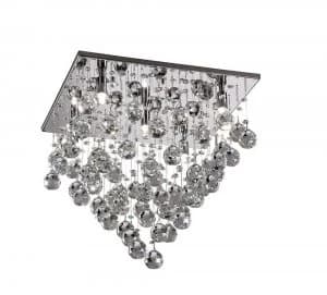 Semi Flush Ceiling Square 5 Light Polished Chrome, Crystal